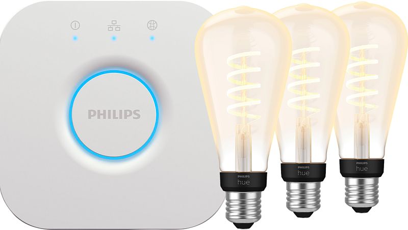 Foto van Philips hue filament white ambiance edison xl 3-pack + bridge