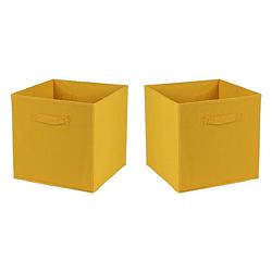 Foto van Urban living opbergmand/kastmand square box - 2x - karton/kunststof - 29 liter - oker geel - 31 x 31 x 31 cm - opbergman