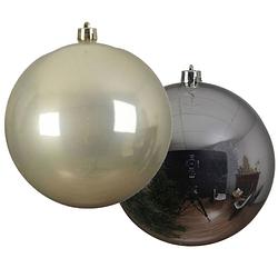 Foto van Grote decoratie kerstballen - 2x st - 20 cm - champagne en zilver - kunststof - kerstbal