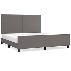 Foto van The living store bedframe grijs kunstleer - 203 x 186 x 118/128 cm - verstelbaar hoofdeinde - stabiele poten -