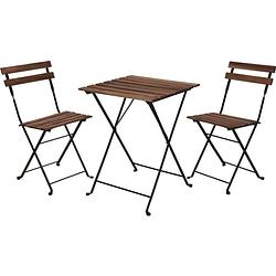 Foto van Relaxwonen - bistro set - tuinset - tuintafel en stoelen - zwart - metaal - hout