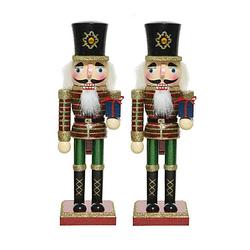 Foto van 2x stuks kerstbeeldjes houten notenkraker poppetjes/soldaten 25 cm kerstbeeldjes - kerstbeeldjes