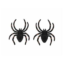 Foto van Chaks nep spinnen 13 cm - zwart/bruin gestreept - 2x stuks -a horror/griezel thema decoratie beestjes - feestdecoratievo