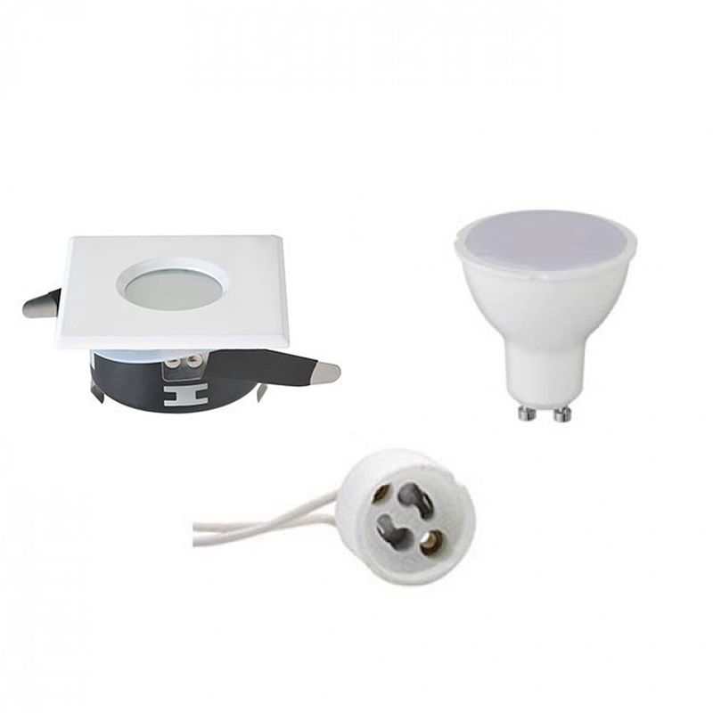 Foto van Led spot set - aigi - gu10 fitting - waterdicht ip65 - inbouw vierkant - mat wit - 8w - helder/koud wit 6400k - 82mm