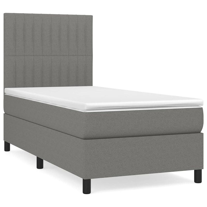 Foto van The living store boxspringbed - donkergrijs - stof - 203 x 90 x 118/128 cm - pocketvering matras - huidvriendelijk