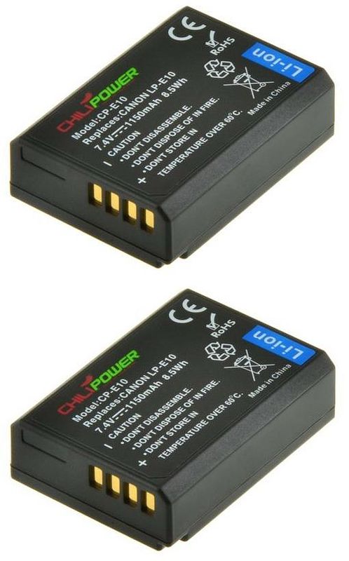 Foto van Chilipower lp-e10 accu voor canon - 1150mah - 2-pack