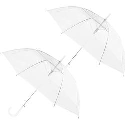 Foto van 2x transparant plastic paraplu 92 cm - doorzichtige paraplu - trouwparaplu - bruidsparaplu - stijlvol - bruiloft - trouw
