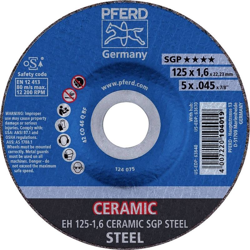 Foto van Pferd eh 125-1,6 ceramic sgp steel 61300125 doorslijpschijf gebogen 125 mm 22.23 mm 25 stuk(s)