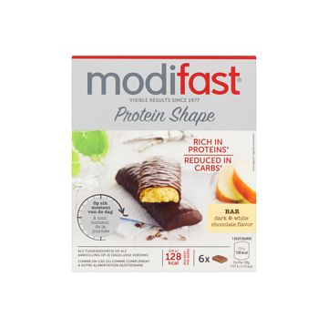 Foto van Modifast protein shape bar dark & white chocolate flavor 6 x 31g bij jumbo