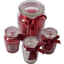 Foto van Set van 4 heerlijke zoete geurkaars in glas berry rood/wit 10x15 cm xl 72/ s 11 branduren