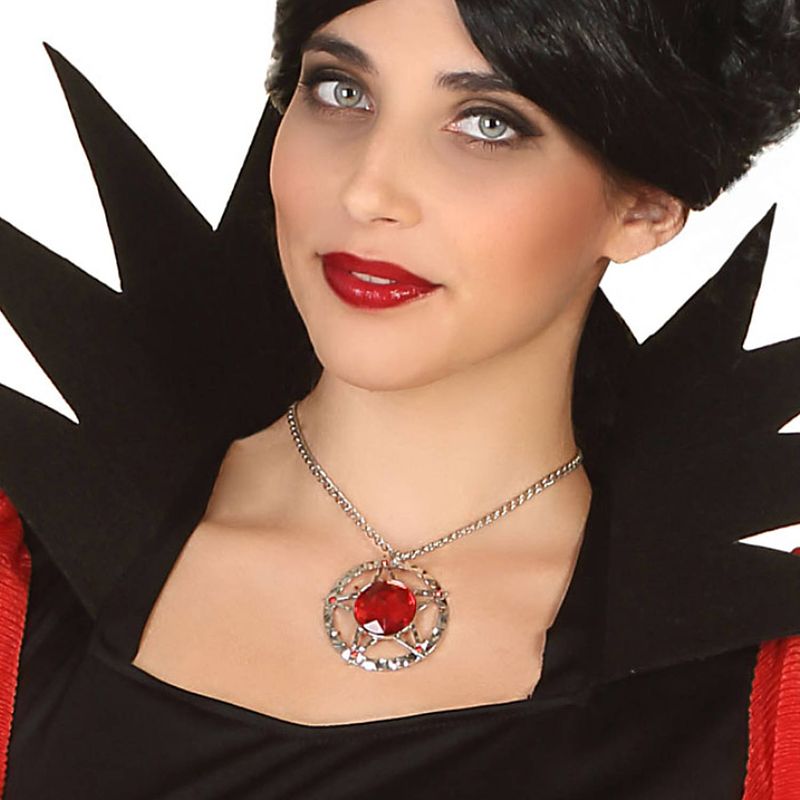 Foto van Atosa verkleed sieraden ketting met edelsteen - zilver/rood - dames - kunststof - heks/vampier - verkleedketting