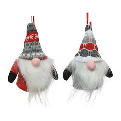 Foto van 6x stuks kersthangers figuurtjes kerst gnome/kabouter/dwerg grijs en rood 12 cm - kersthangers