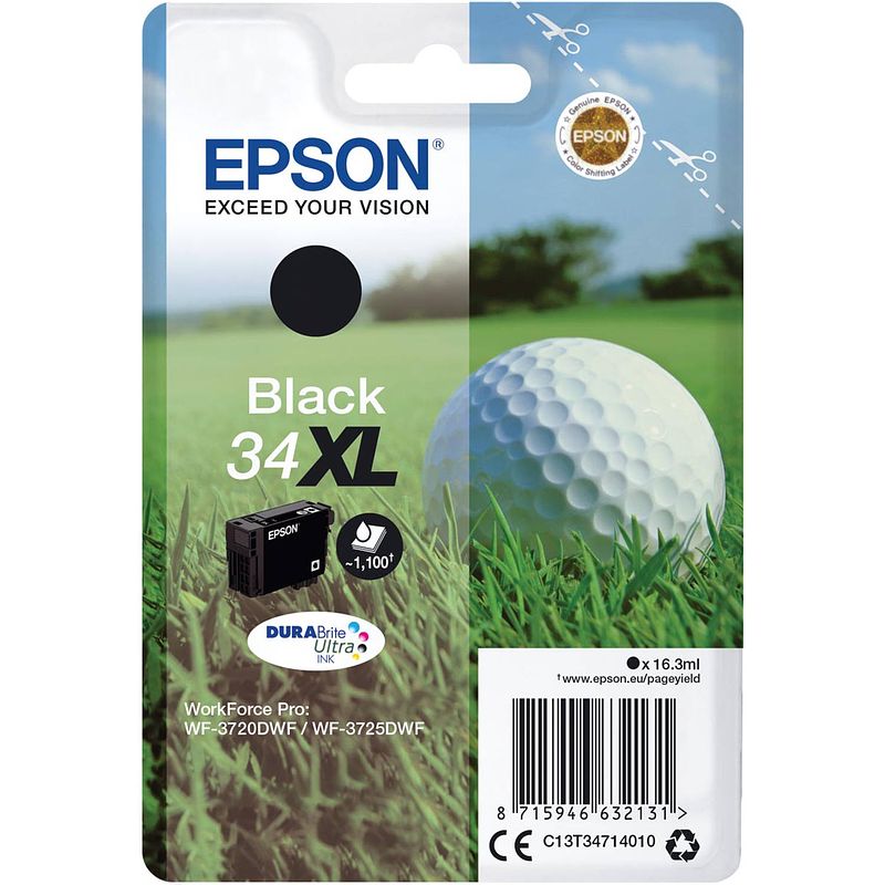 Foto van Epson inktcartridge 34xl, 1.100 pagina's, oem c13t34714010, zwart 6 stuks