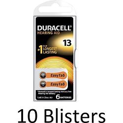 Foto van 60 stuks (10 blisters a 6 st) duracell batterij da13 hearing aid