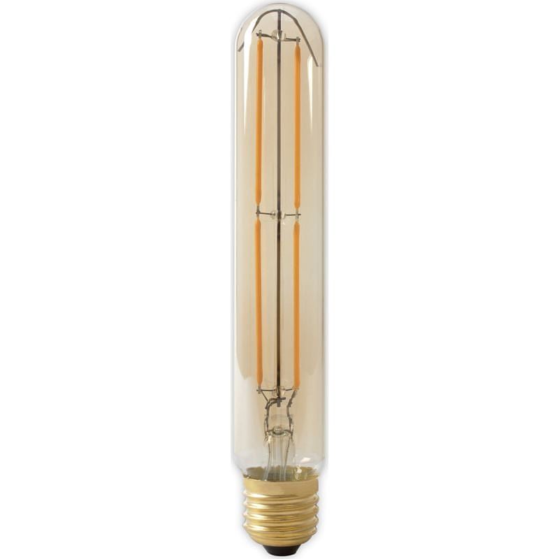 Foto van Calex led full glass longfilament tubelar-type lamp 240v 4w e27 t32x185, 320lm, gold 2100k dimmable, energy label a+