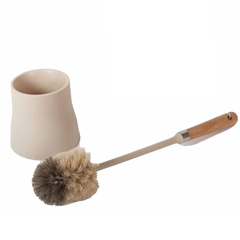 Foto van Wc/toiletborstel met houder beige/bruin 46 cm van kunststof- toilet/badkameraccessoires wc-borstel