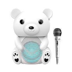 Foto van Idance funky bear party speaker - karaoke set voor kinderen - met microfoon en discoverlichting - wit