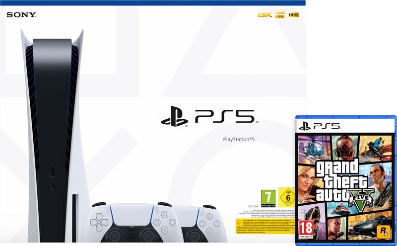 Foto van Playstation 5 disc edition + gta 5 + extra controller wit