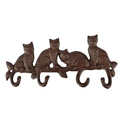 Foto van Gietijzeren kapstok/wandrekje met 4 kattenstaart haken 29 cm bruin - dieren katten kapstokken - wandrekjes met haken