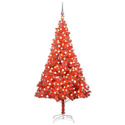 Foto van Vidaxl kunstkerstboom met led's en kerstballen 210 cm pvc rood