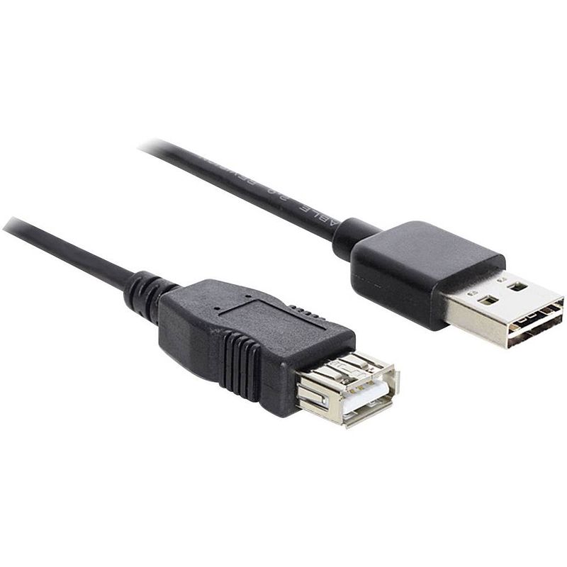 Foto van Delock usb-kabel usb 2.0 usb-a stekker, usb-a bus 5.00 m zwart stekker past op beide manieren, vergulde steekcontacten, ul gecertificeerd 83373