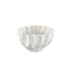 Foto van Ptmd merc white ceramic pot wavy ribbed low l