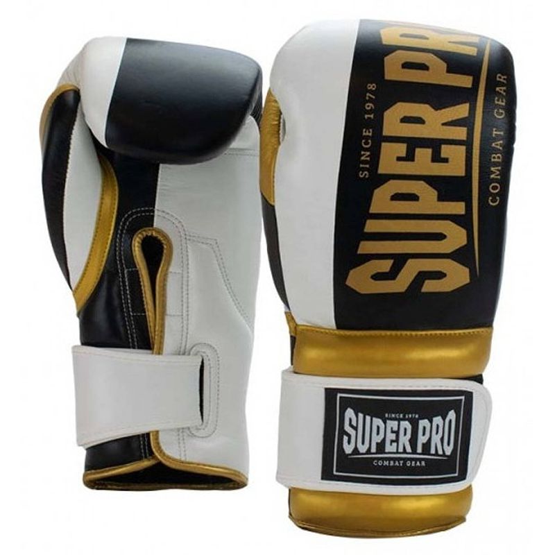 Foto van Super pro kickbokshandschoenen combat gear bruiser leer wit mt 10oz