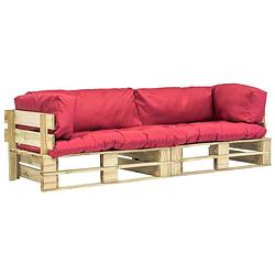 Foto van Vidaxl 2-delige loungeset pallet met rode kussens grenenhout