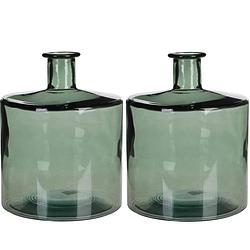 Foto van 2x stuks fles vazen guan h26 x d21 cm groen gerecycled glas - vazen