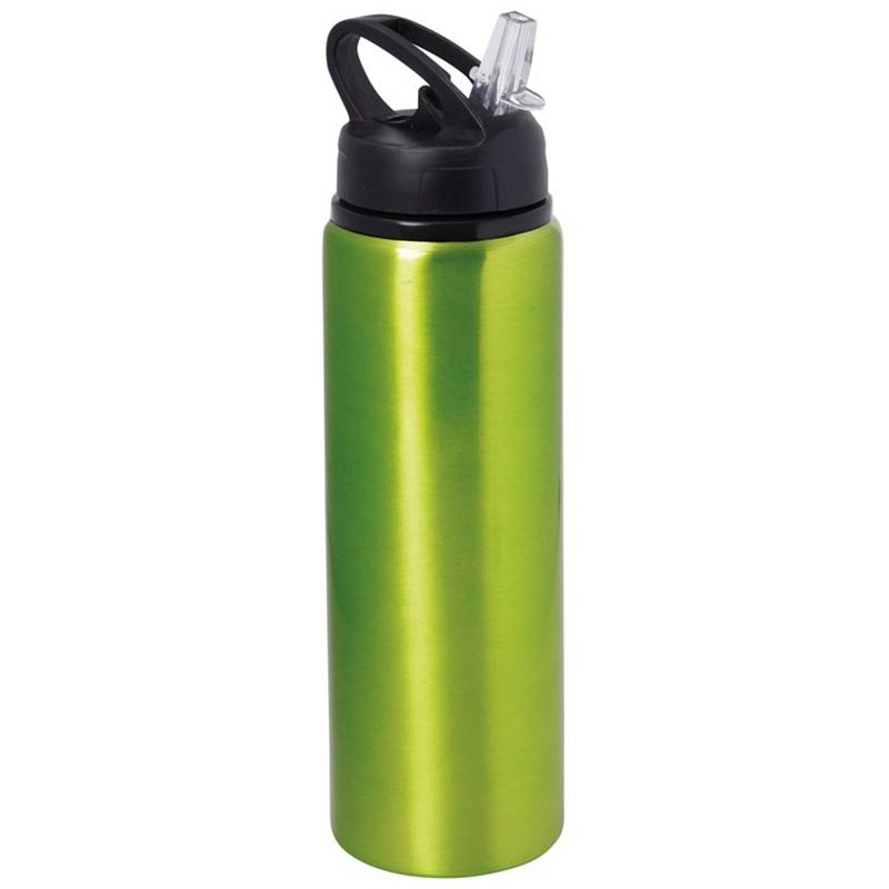 Foto van Waterfles/sportfles/drinkfles sporty - metallic groen - aluminium/kunststof - 800 ml - drinkflessen