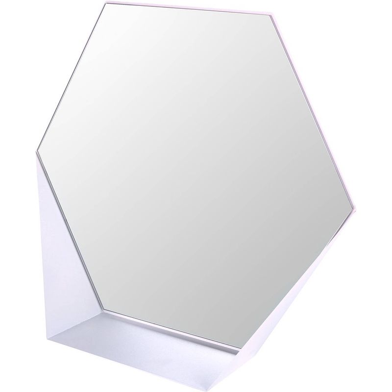 Foto van Gorillz hive wandspiegel met plank - hexagon spiegel - 60 x 52 cm - industrieel wit