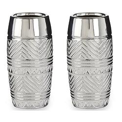 Foto van Bloemenvazen 2x stuks - zilver met modern luxe motief - 13 x 30 cm - keramiek - vazen