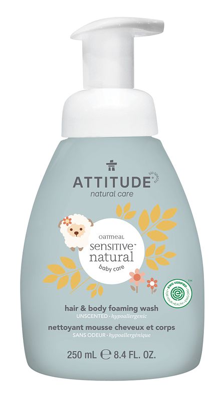 Foto van Attitude oatmeal sensitive natural baby care 2-in-1 shampoo en schuimende douchegel