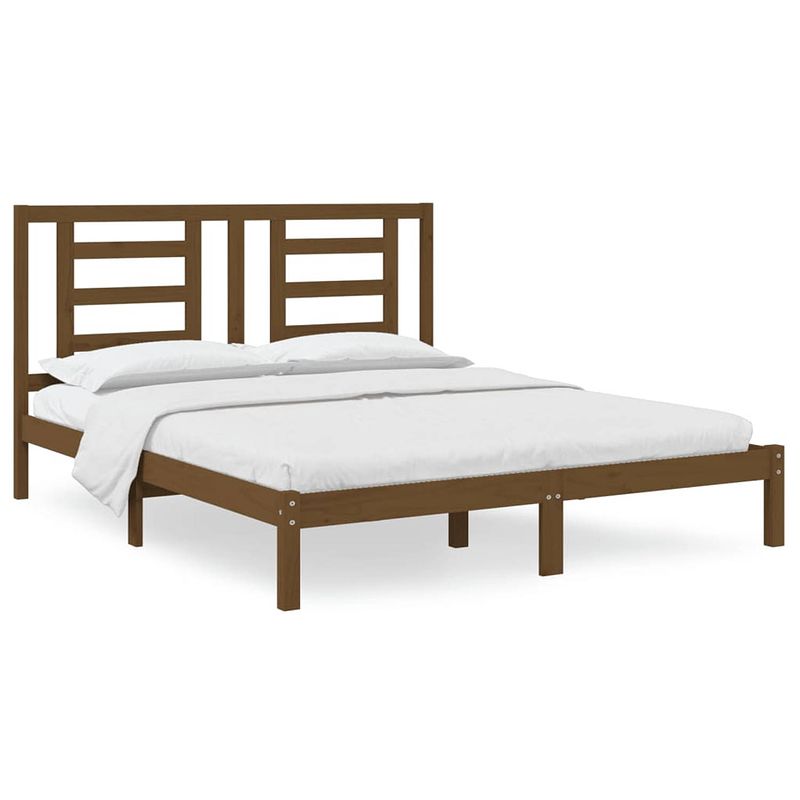 Foto van The living store houten bedframe - 205.5 x 165.5 x 31 cm - honingbruin