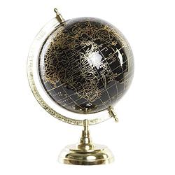 Foto van Items deco wereldbol/globe op voet - kunststof - zwart/goud - home decoratie artikel - d18 x h33 cm - wereldbollen