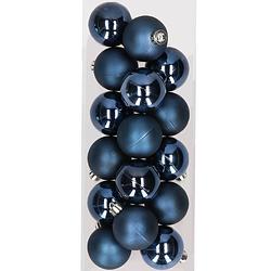 Foto van 16x stuks kunststof kerstballen donkerblauw 4 cm - kerstbal