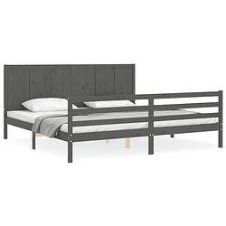 Foto van The living store bed massief grenenhout - grijs - 205.5x205.5x100 cm - multiplex lattenbodem