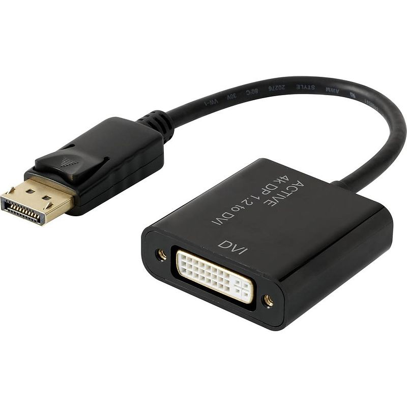 Foto van Renkforce rf-4299048 displayport / dvi adapter [1x displayport stekker - 1x dvi-bus 24+5-polig] zwart vergulde steekcontacten 10.00 cm