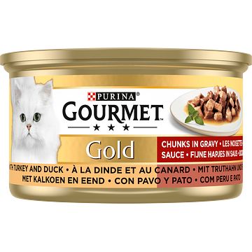 Foto van Purina® gourmet gold fijne hapjes in saus met kalkoen en eend 85g bij jumbo