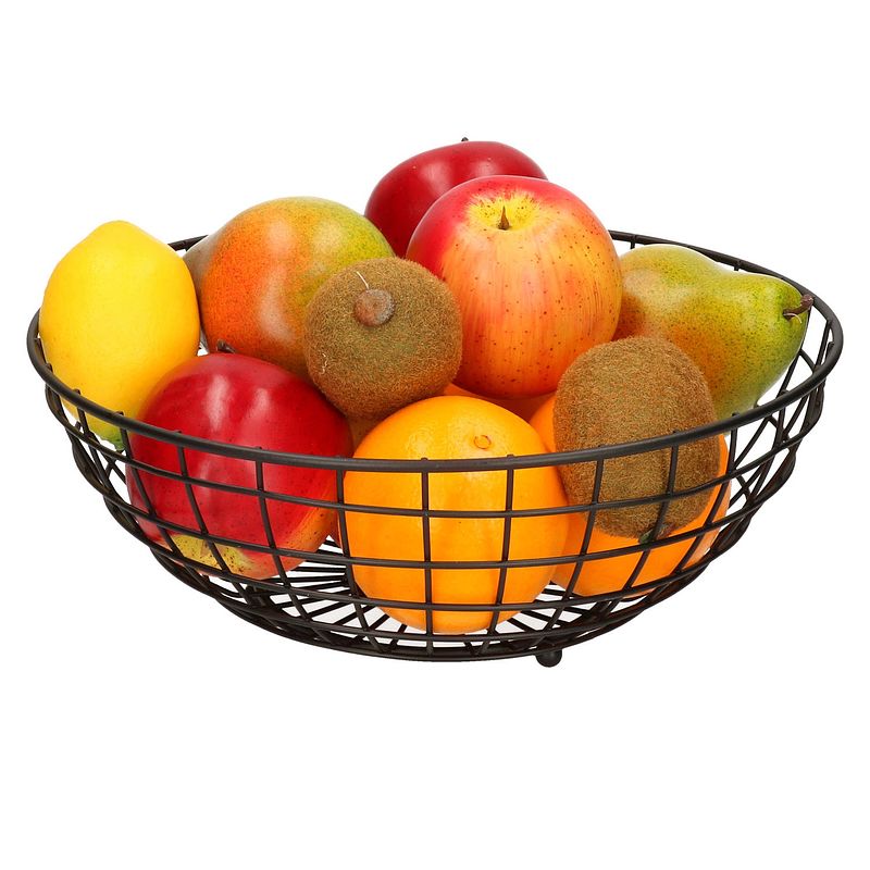 Foto van Medium-size fruitschaal chrome metal zwart rond 28 x 11 cm - fruitschalen