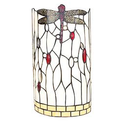 Foto van Lumilamp wandlamp tiffany 20x10x36 cm wit zwart glas metaal halfrond libelle muurlamp sfeerlamp glas in lood wit