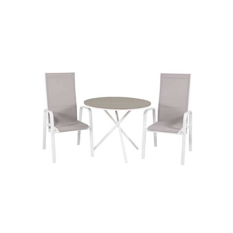 Foto van Parma tuinmeubelset tafel ø90cm en 2 stoel copacabana wit, grijs, crèmekleur.