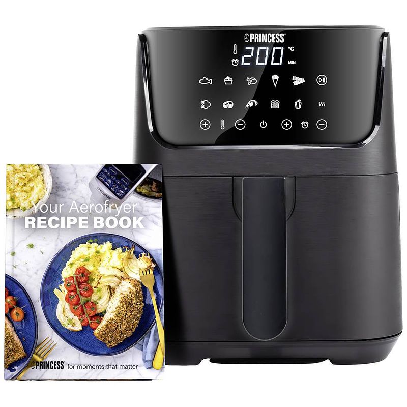 Foto van Princess 01.182031.01.001 airfryer 1350 w timerfunctie, instelbare temperatuur, heteluchtfunctie, oververhittingsbeveiliging, anti-aanbaklaag, met display zwart