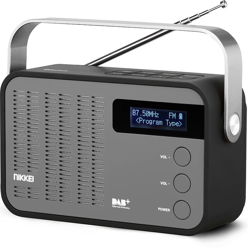 Foto van Nikkei ndb40bk - draagbare dab+ radio met pll fm, bluetooth en usb, micro-sd en aux-in - grijs/zwart