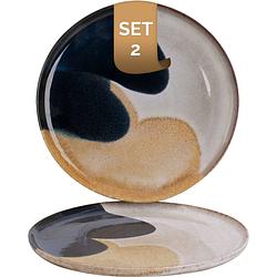 Foto van Palmer bord aquarel 28 cm blauw beige stoneware 2 stuk(s)