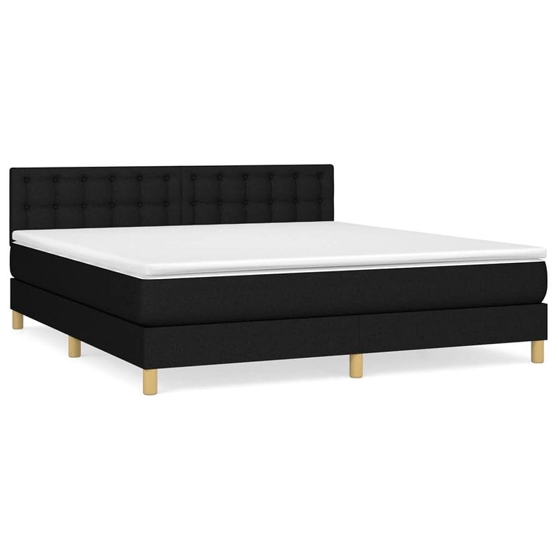 Foto van The living store boxspringbed zwart stof - 203x180x78/88 cm - verstelbaar hoofdbord - pocketvering matras - middelharde