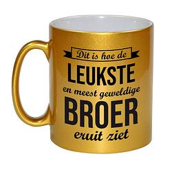 Foto van Gouden leukste en meest geweldige broer cadeau koffiemok / theebeker 330 ml - feest mokken