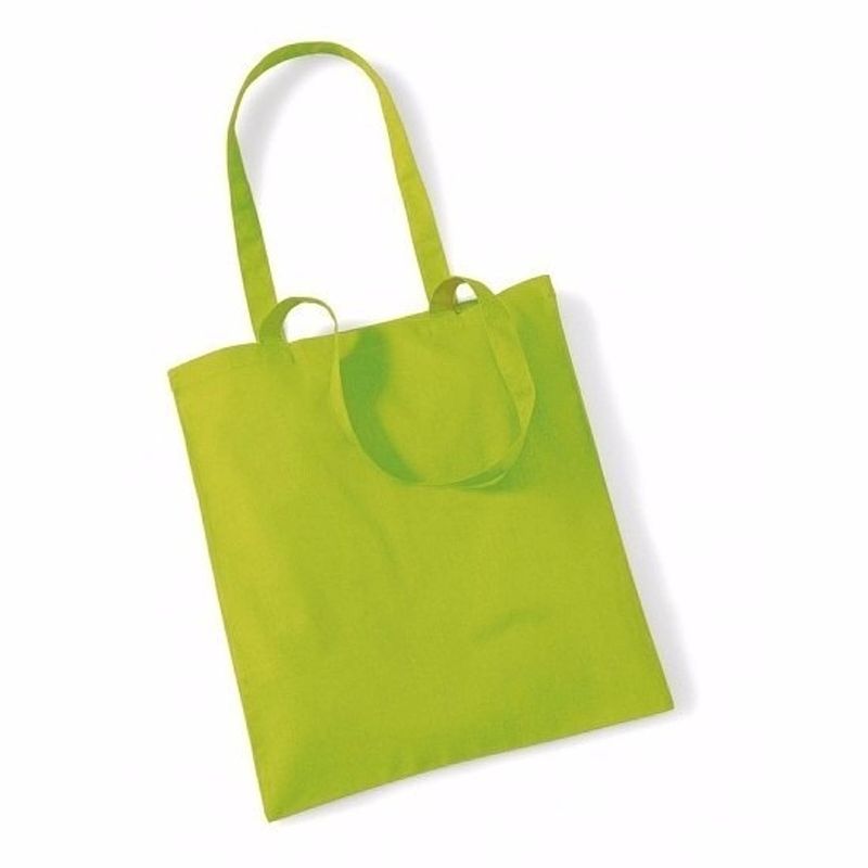 Foto van 10x katoenen schoudertassen draagtasjes lime groen 42 x 38 cm - shoppers