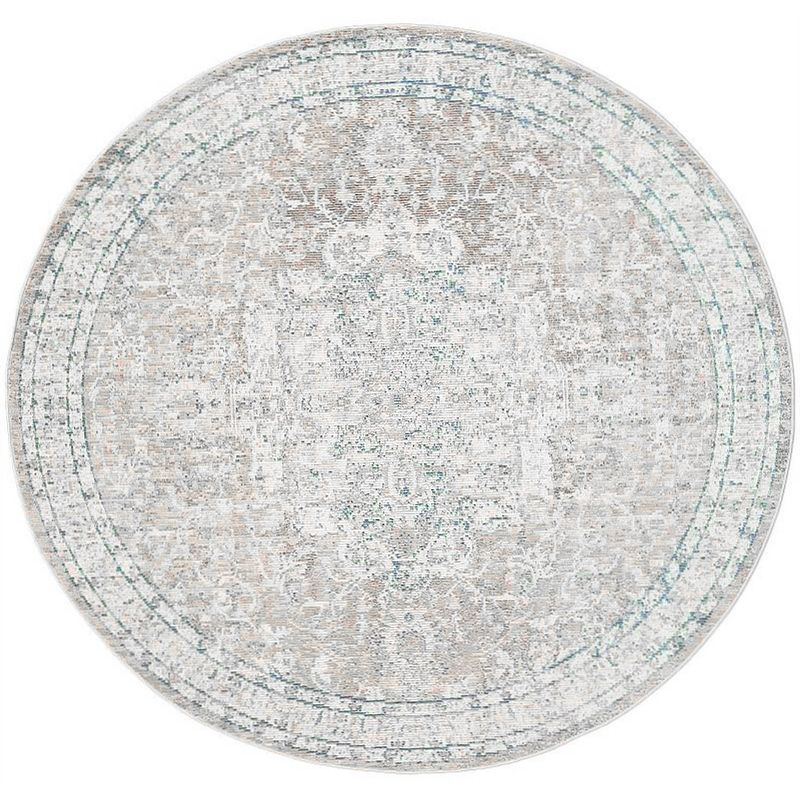 Foto van Vloerkleed rond vintage 200cm wit dof blauw perzisch oosters tapijt