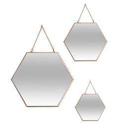 Foto van 4goodz set 3 zeshoekige spiegels met ophangketting 20/25/30 cm - goud
